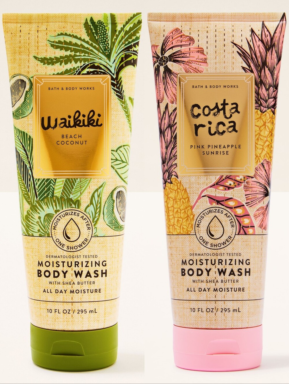 Bath Body Works Pink Pineapple Sunrise & Waikiki Beach Coconut Body Wash Set NEW